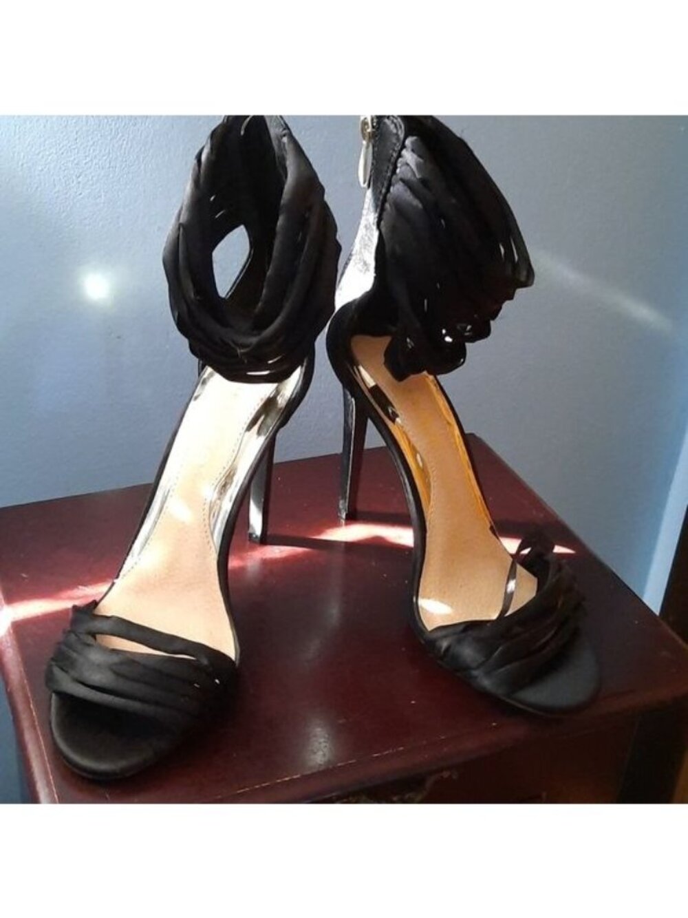 Liliana Black Cage Strap High Stiletto Heel Sandals Wedding Guest Size 7.5